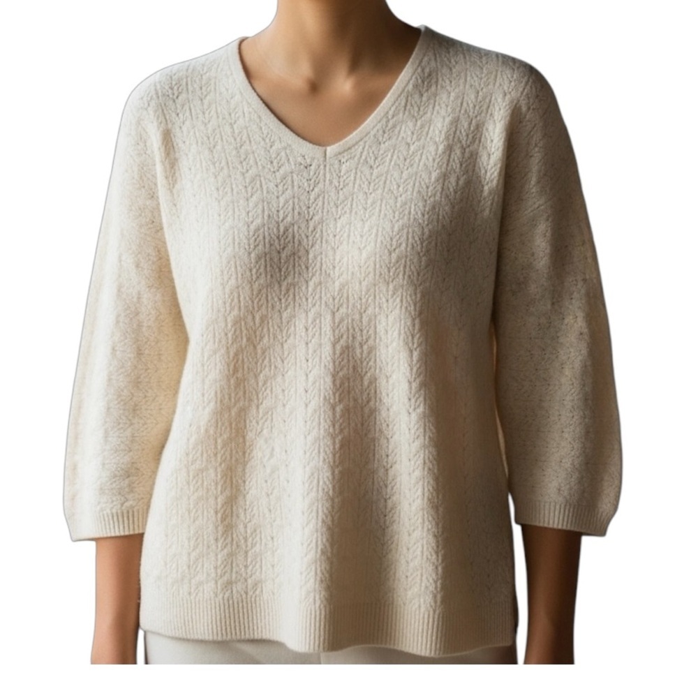 Chico's Cream Sweater Sz 0 equal to Sz S/M Soft Cozy Neutral Cream Color | EUC